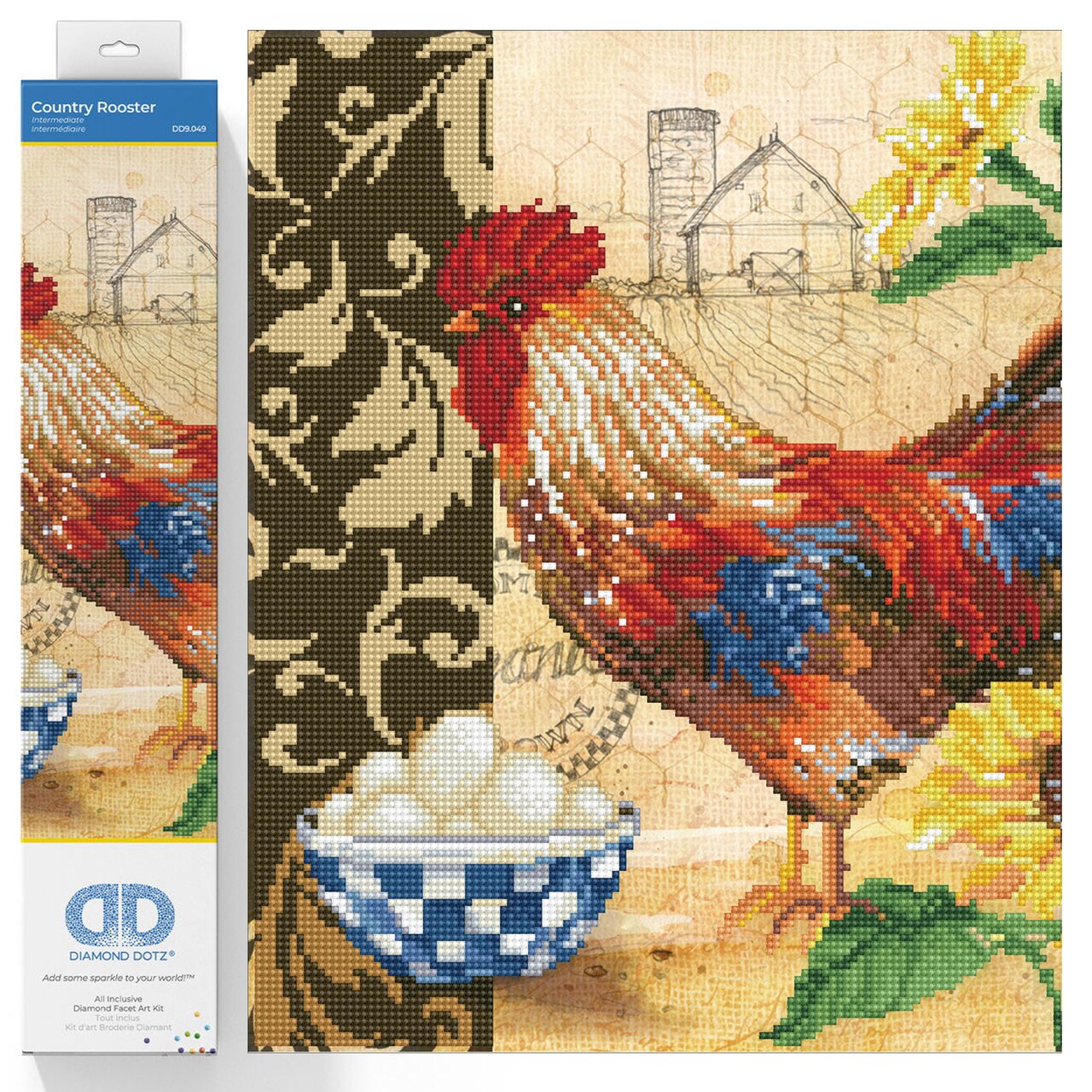 Diamond Dotz Country Rooster Diamond Painting Kits for Adults - Diamond Art Kits a Relaxing Creative Craft Kit with Dotz Gems 16.1x16.1